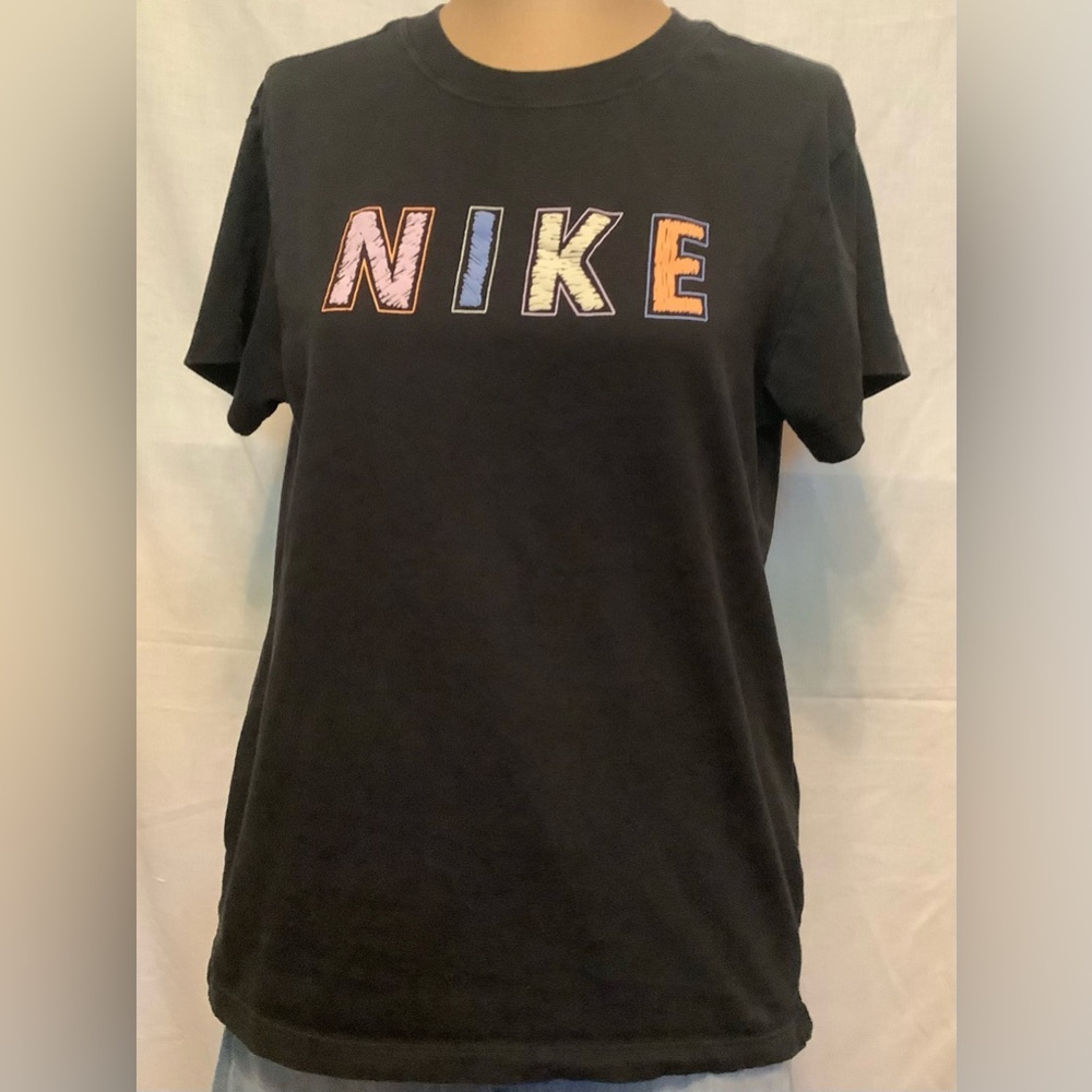 Kids' XL Nike Black Tee with Multicolor Chalk Writing Print Logo